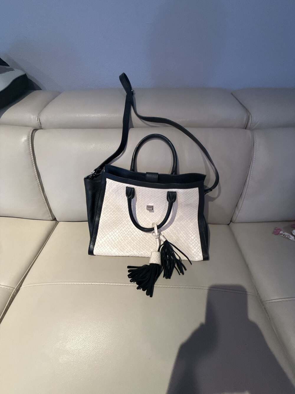 Claudia Firenze Genuine Leather Made in Italy Black and White Tote Satchel Bag